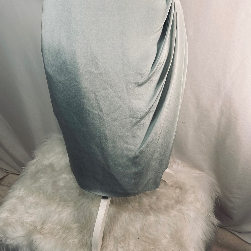 Linda Allard Ellen Tracy Silk Sheath Dress Sage Green Side Drape Size 2 - Picture 4 of 9